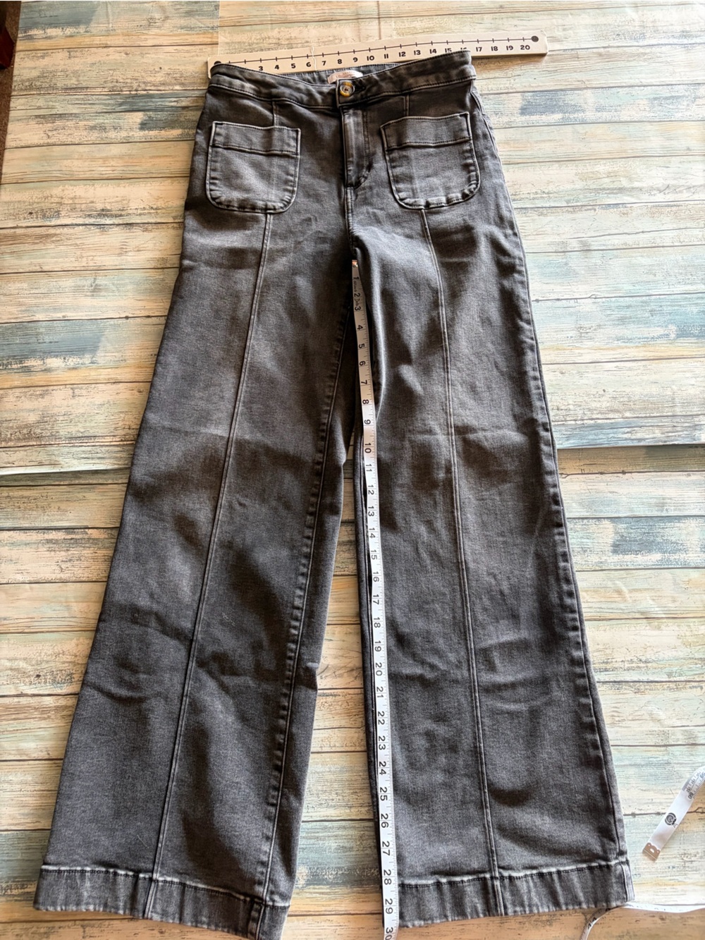 LC Lauren Conrad Super High-Waist Wide Leg Trouser Jeans Washed Black Denim - Picture 4 of 7